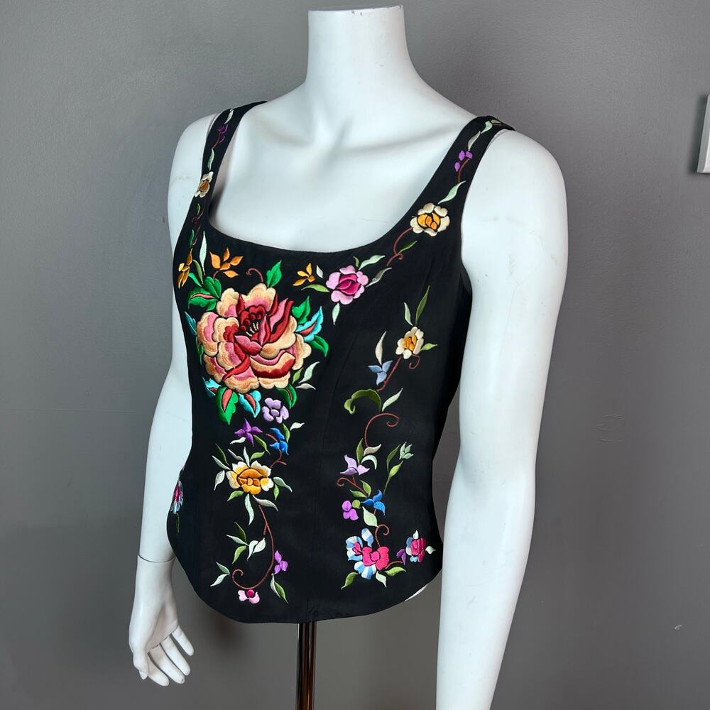 Floral Embroidered Black Women's Top